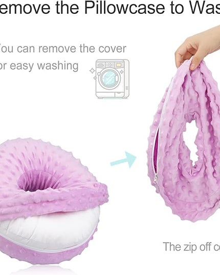 Washable Ear Piercing Pillow with Removable Pillowcase Donut Pillows Hole for Ear Pain Relief CNH Sleeping Pressure Sore Side Sleepers Ear Guard Protector Cover (Minky Dot Lavender) - LeafyLoom