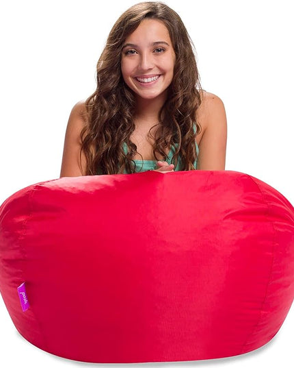 Posh Creations Structured Comfy Seat for Playrooms and Bedrooms, Large Bean Bag Chair, 100in Round Classic Bean Bag, Red - LeafyLoom