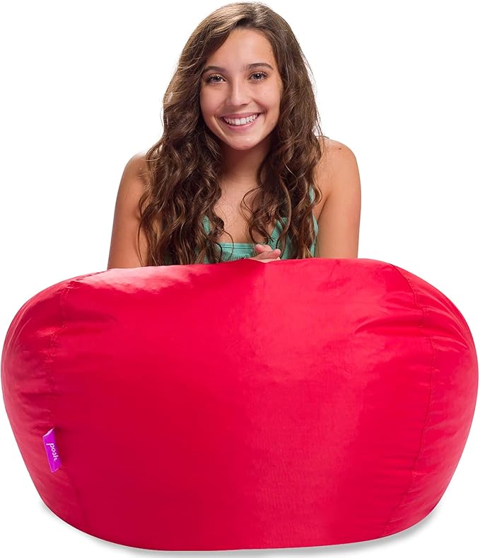 Posh Creations Structured Comfy Seat for Playrooms and Bedrooms, Large Bean Bag Chair, 100in Round Classic Bean Bag, Red - LeafyLoom