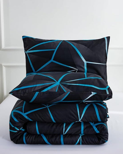 NTBED 3D Geometric Comforter Set for Boys Kids, Irregular Diamond Pattern Lightweight Microfiber Bedding Sets All Season (Blue,Full) - LeafyLoom