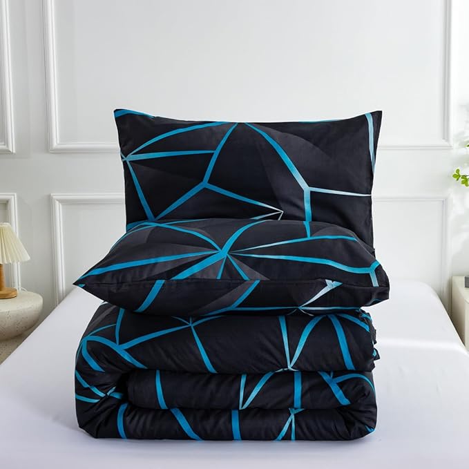 NTBED 3D Geometric Comforter Set for Boys Kids, Irregular Diamond Pattern Lightweight Microfiber Bedding Sets All Season (Blue, Twin) - LeafyLoom