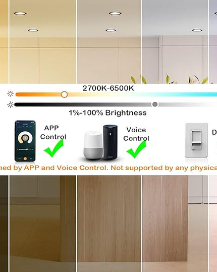 [6 Pack] CLOUDY BAY 4inch Smart WiFi LED Recessed Lights,RGB Color Changing Recessed Lighting,Compatible with Alexa and Google Home Assistant,10W 2700K-6500K,CRI90+ Wet Location,Oil Rubbed Bronze CLOUDYBAY