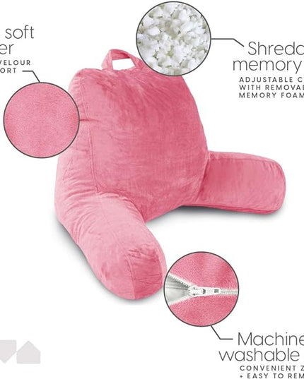 Milliard Reading Pillow with Shredded Memory Foam, Large Adult Backrest with Arms, Back Support for Sitting Up in Bed with Washable Cover (Sit up Pillow) Pink - LeafyLoom