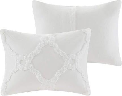 Madison Park Tufted Chenille Cotton Comforter, All Season Bedding Set, Matching Shams, Pacey Shabby Chic, Geometric Ogee Off White King/Cal King(104"x92") 3 Piece - LeafyLoom