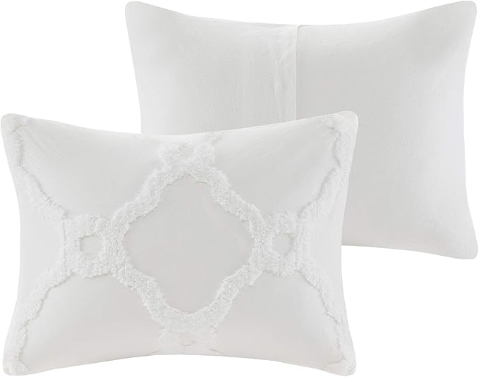 Madison Park Tufted Chenille Cotton Comforter, All Season Bedding Set, Matching Shams, Pacey Shabby Chic, Geometric Ogee Off White King/Cal King(104"x92") 3 Piece - LeafyLoom