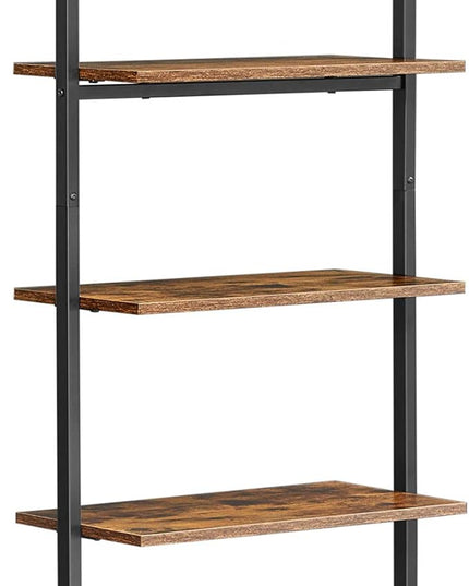VASAGLE Industrial Ladder Shelf, 5-Tier Bookshelf, Wood Wall Mounted Shelf, Storage Rack Display Shelves for Living Room, Home Office, 23.6 x 11.8 x 67.7 Inches, Rustic Brown and Black ULLS102B01 - LeafyLoom