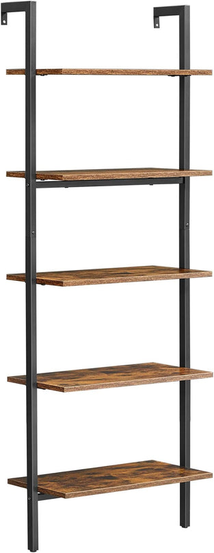 VASAGLE Industrial Ladder Shelf, 5-Tier Bookshelf, Wood Wall Mounted Shelf, Storage Rack Display Shelves for Living Room, Home Office, 23.6 x 11.8 x 67.7 Inches, Rustic Brown and Black ULLS102B01 - LeafyLoom
