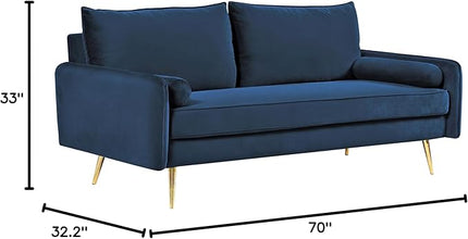 Kent Modern Sofa, European Style Velvet Living Room Furniture with Tapered Legs, Vintage Flair, and Sleek Design, Dark Blue - LeafyLoom