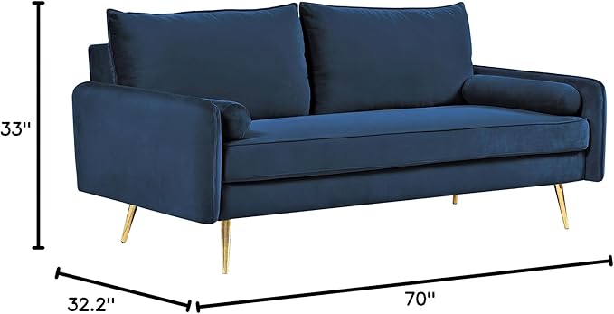 Kent Modern Sofa, European Style Velvet Living Room Furniture with Tapered Legs, Vintage Flair, and Sleek Design, Dark Blue - LeafyLoom