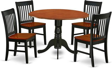 East West Furniture Dublin 5 Piece Dining Set for 4 Includes a Round Kitchen Table with Dropleaf and 4 Dinette Chairs, 42x42 Inch, DLNO5-BCH-W - LeafyLoom