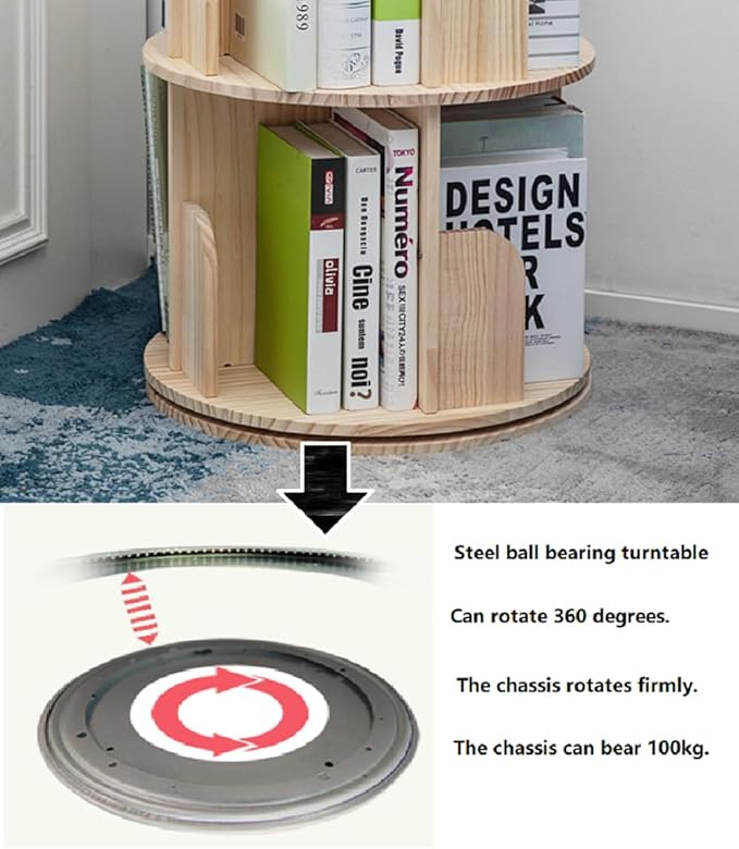 Heehee Rotating Bookshelf 360 Display Floor Standing Bookcase Storage Rack for Kids&Adults Multi-Functional Bookshelf Organizer (5-Tier) - LeafyLoom