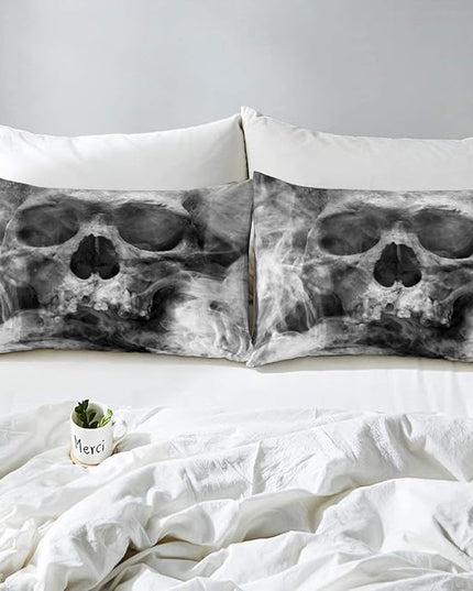 Erosebridal Skull Comforter Set King, Halloween Down Comforter, Gothic Fog Smoke Skull Skeleton Quilted Duvet, Grey Bedding Comforters for Young Man Boy Teens, Room Decorative, Soft Duvet Insert - LeafyLoom