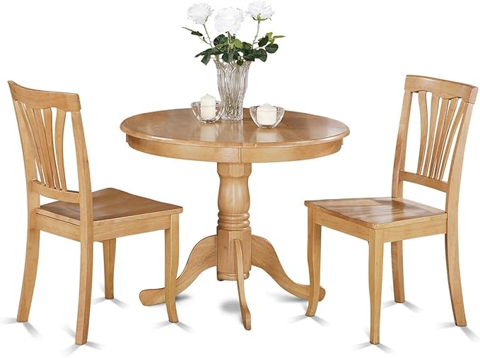 East West Furniture ANAV3-OAK-W 3 Piece Modern Set Contains a Round Kitchen Table with Pedestal and 2 Dining Chairs, 36x36 Inch - LeafyLoom