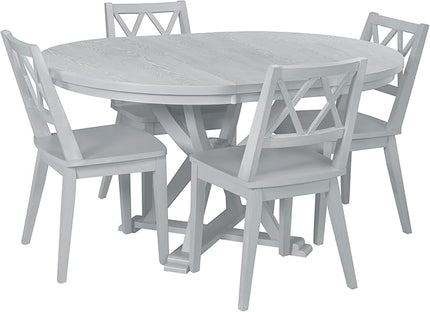 Mid-Century Round 15.7" Removable Leaf, Extending w/4 Cross Back Chairs, Room, Kitchen, Small Place, Antique Gray, 5 Piece Dining Table Set - LeafyLoom