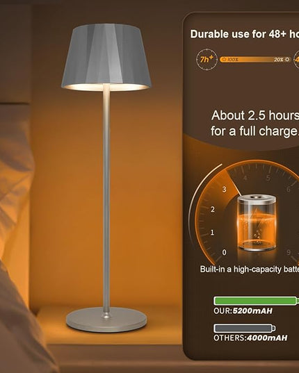 Modern LED Cordless Waterproof Table Lamp,5200mAh Touch Dimmable Desk Lamp,Rechargeable Battery Powered Night Light for Indoor/Outdoor Dining (Silver, 3000K, Warm White) - LeafyLoom
