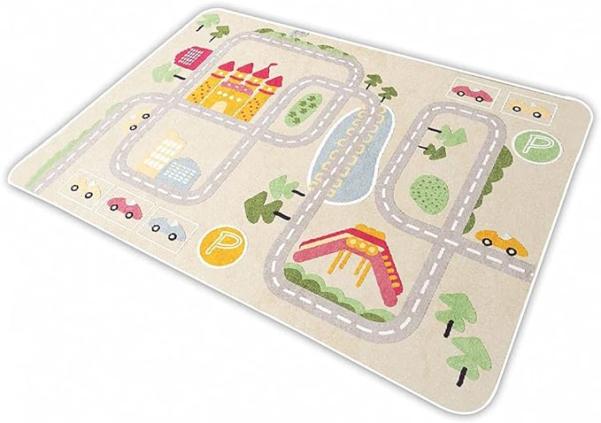 Kid Rug Carpet Playmat for Toy Cars and Train，Play Area Rug with Rubber Backing，Fun Throw Rug，Ideal Gift for Children Baby Bedroom Play Room(100×160cm/39×63in) - LeafyLoom