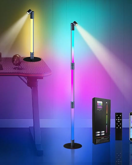BRIMAX RGBWIC Corner Floor Lamp, DIY Detachable LED Floor Lamp with Spotlight, Smart Corner Lamp with 16 Million DIY Colors&Music Sync, App&Remote Control for Living Room Bedroom Study Room Christmas - LeafyLoom