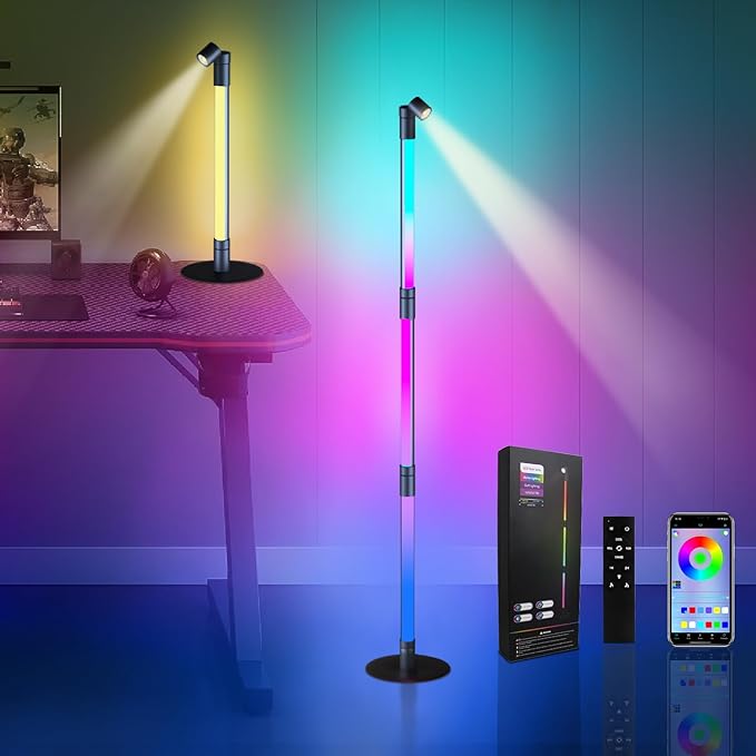 BRIMAX RGBWIC Corner Floor Lamp, DIY Detachable LED Floor Lamp with Spotlight, Smart Corner Lamp with 16 Million DIY Colors&Music Sync, App&Remote Control for Living Room Bedroom Study Room Christmas - LeafyLoom