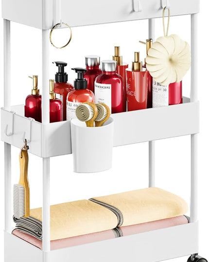 Pipishell Slim Storage Cart with Wheels, Bathroom Cart Organizer Small, Rolling Cart for Bathroom, Laundry Room, Kitchen, Narrow Space, White PIUC04W, 7.08/''D X 15.7/''W X 25.2/''H - LeafyLoom