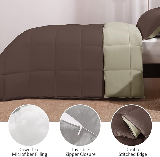 Basic Beyond Twin Comforter Set for Girls and Boys - Fluffy Twin Bed Comforter Set for All Seasons - Reversible Kids Twin Comforter Set - 2 Pieces (1 Comforter + 1 Pillow Sham) - Brown/Ivory - LeafyLoom