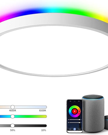 TALOYA 18 Inch Flush Mount Light Fixture Led,Compatible with Alexa Google Assistant Smart Life App,Sleek Round Ceiling Fixture,36+4W Main Light and RGB Night Light Adjustable,Enabled by 2.4G Wi-Fi Taloya