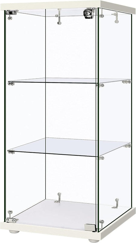 VIVOHOME 3 Layers 16''W x 16''D x 34''H Display Cabinet Showcase Countertop with Lock, 4mm Tempered Glass 25mm MDF Base - LeafyLoom