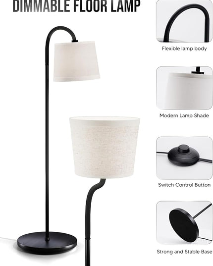 Floor Lamp for Living Room, Dimmable Floor Lamps (3 Color Temperatures and 9w Led Bulb), Standing Lamp with Beige Linen Lamp Shade, Modern Tall Arc Floor Lamp for Bedroom, Office, Study - LeafyLoom