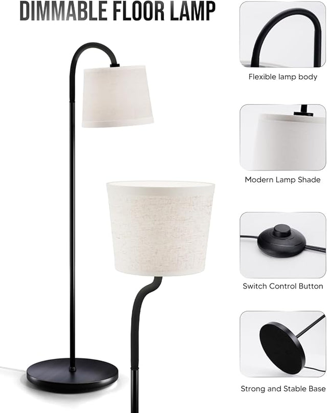 Floor Lamp for Living Room, Dimmable Floor Lamps (3 Color Temperatures and 9w Led Bulb), Standing Lamp with Beige Linen Lamp Shade, Modern Tall Arc Floor Lamp for Bedroom, Office, Study - LeafyLoom