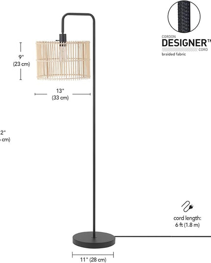 Globe Electric Barden 58" Floor Lamp, Matte Black, Bamboo Shade, On/Off Rotary Switch on Socket - LeafyLoom
