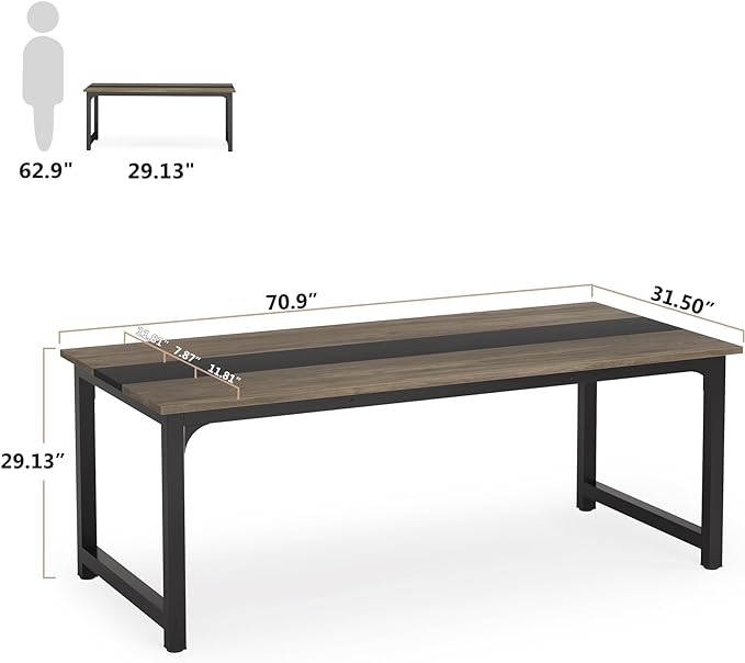 Tribesigns Modern Computer Desk, 70.8 x 31.5 inch Large Office Desk Computer Table Study Writing Desk Workstation for Home Office, Grey/Black - LeafyLoom