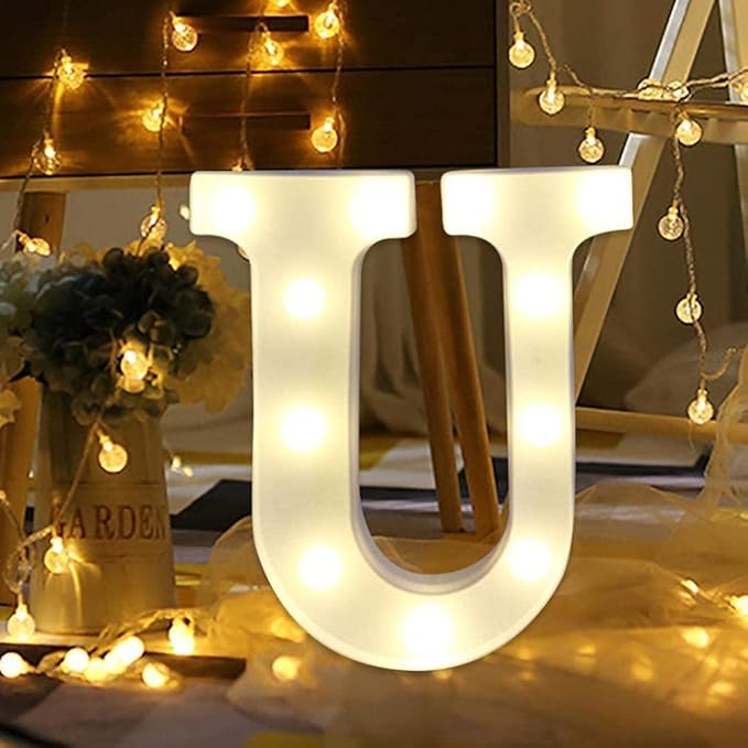 LED Marquee Letter Lights Sign U 26 Alphabet Light Up Letters Sign for Night Light Wedding Birthday Party Battery Powered Christmas Lamp Home Bar Decoration (U) - LeafyLoom