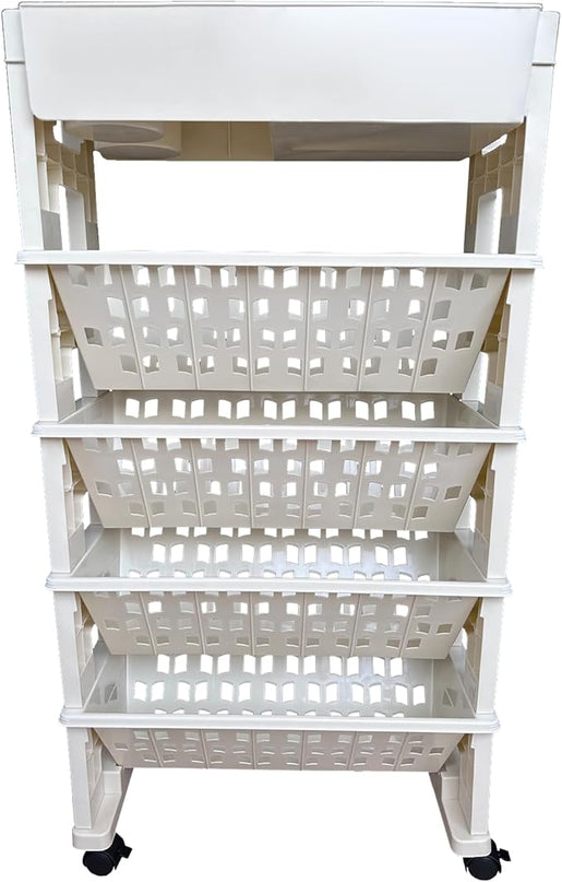 5 Tier Rolling Book Utility Cart, Removable Movable Bookshelf Organizer with Wheels, Storage Book Shelves, Book Rack for Study in Classroom Home School Office Light Yellow - LeafyLoom