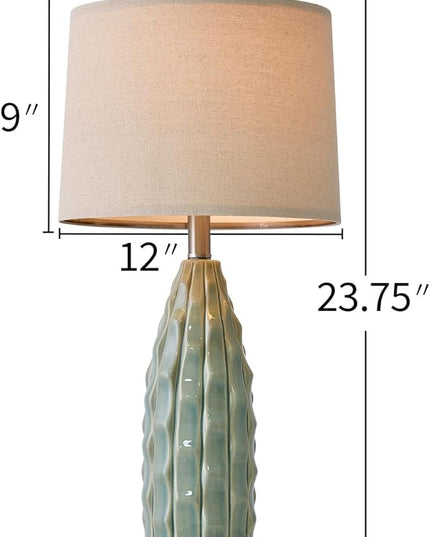 23.75" Modern Green Ceramic Lamps Set of 2 for Living Room Study Room Office Dorm Farmhouse Nightstand, End Table Lamps - LeafyLoom