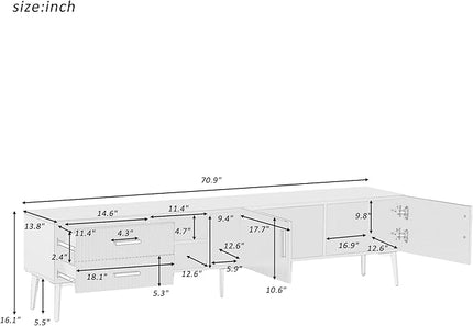 NicBex TV Stand for 75+ Inch TV Modern TV Media Console Table with 5 Champagne Legs and Versatile Storage,Entertainment Center with Storage for Living Room,Bedroom,70.9 Inch,White - LeafyLoom