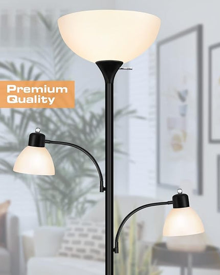 Luvkczc Floor Lamps for Living Room,Torchiere Floor Lamp with 8W Adjustable Reading Lights, Industrial Tall Lamps for Living Room, Bedroom, Office, 3 Bulbs Included - LeafyLoom