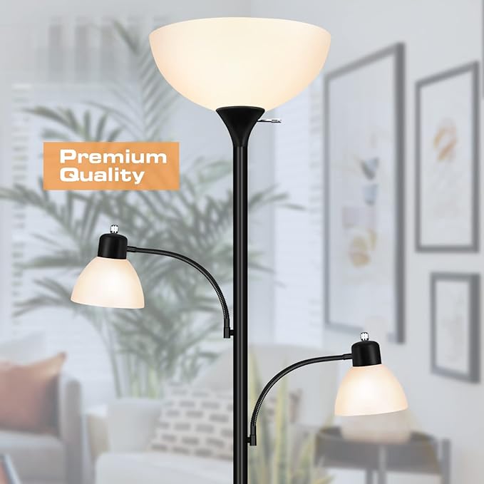 Luvkczc Floor Lamps for Living Room,Torchiere Floor Lamp with 8W Adjustable Reading Lights, Industrial Tall Lamps for Living Room, Bedroom, Office, 3 Bulbs Included - LeafyLoom