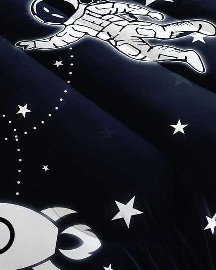 Datura home Kids Comforter Set Astronaut Space Rocket Printed Pattern Quilt Bedding Set with 1 Comforter and 2 Pillowcases for Girls Bedroom All Season(Space Rocket Full), Full 80x90inches - LeafyLoom