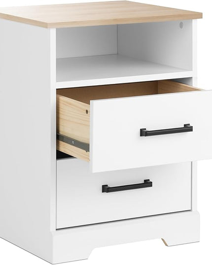 Prepac 2 Drawer Nightstand, 16.25in x 18.75in x 24.5in, White & Oak - LeafyLoom