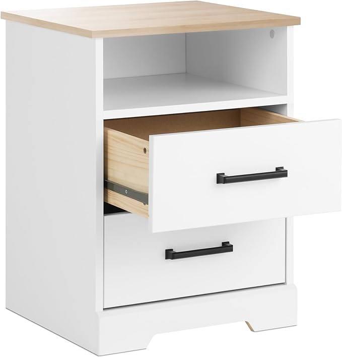 Prepac 2 Drawer Nightstand, 16.25in x 18.75in x 24.5in, White & Oak - LeafyLoom