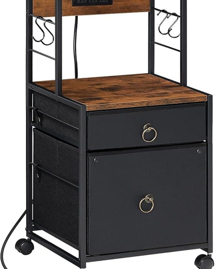 HOOBRO 2-Drawer File Cabinet, Filing Cabinet with Charging Station, Vertical Office Cabinet with Open Storage Shelf, Printer Stand, A4/Letter Size, Nonwovens Drawer, Rustic Brown and Black BFK23UWJ01 - LeafyLoom