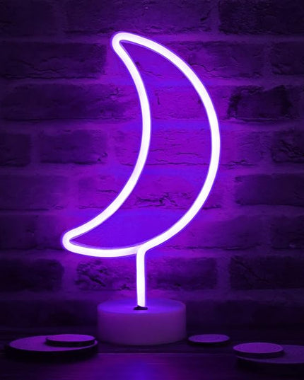 LED Moon Neon Signs Halloween Decor, Purple Crescent Night Lights USB Battery Operated Moon Lamp for Birthday Party, Wedding, Christmas Decorations-Moon with Holder Base(Purple) - LeafyLoom