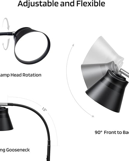 AXX LED Reading Floor Lamp for Office/Living Room/Bedroom, 2000LM Bright Dimmable Standing Lamp with Remote for Task and Craft - Black, Adjustable Gooseneck, Industrial, Minimalist, Small, Metal - LeafyLoom