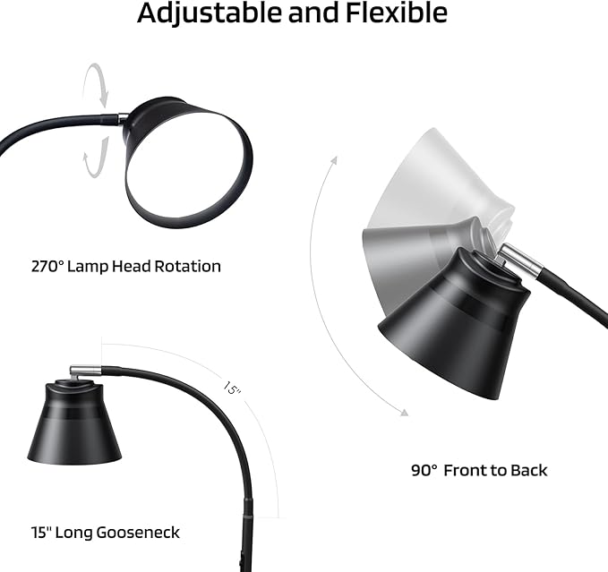 AXX LED Reading Floor Lamp for Office/Living Room/Bedroom, 2000LM Bright Dimmable Standing Lamp with Remote for Task and Craft - Black, Adjustable Gooseneck, Industrial, Minimalist, Small, Metal - LeafyLoom
