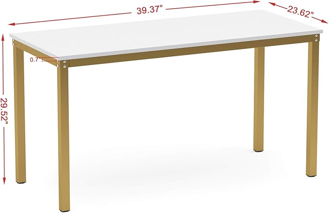 Teraves Computer desk/Dining Table Office Desk Sturdy Writing Workstation for Home Office (39.37“, White) - LeafyLoom