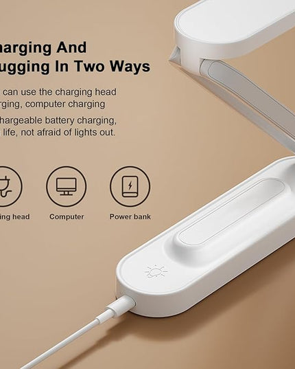 LED Desk Lamp for Office Home & Battery Operated Lamp Rechargeable Lamp Foldable & Portable Light, LED Desk Light Strip, 3 Brightness Dimmable Small Desk Lamp Wireless Reading Lamp - LeafyLoom