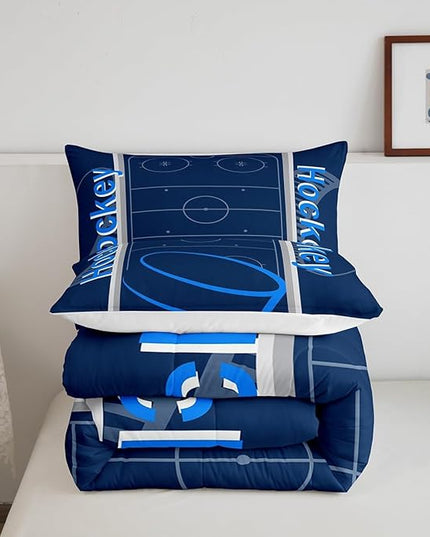 Feelyou Kids Hockey Player Comforter Set Twin Size Ice Hockey Bedding Set for Boys Girls Teens Bedroom Decor Ice Sports Games Comforter Puck Hockey Duvet Set with 1 Pillow Case - LeafyLoom