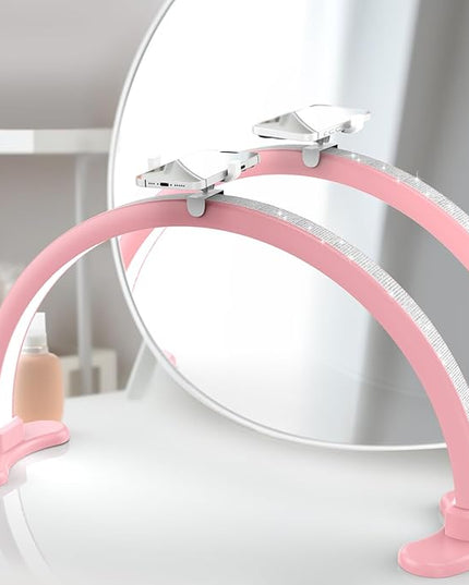 Large Half Moon LED Light for Table Nail Desk Lamp, Upgrade Arch Light for Nail Techs with Phone Stand Perfect for Nails Tech Manicure (Pink) - LeafyLoom