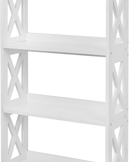 White Bookshelf, White Bookcase, 4 Tier Bookcase, Book Shelf from natural wood, Freestanding Display Storage Shelves Open Bookcase for Bedroom, Living Room and Office (4 Tier, White) - LeafyLoom