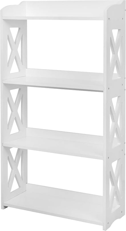 White Bookshelf, White Bookcase, 4 Tier Bookcase, Book Shelf from natural wood, Freestanding Display Storage Shelves Open Bookcase for Bedroom, Living Room and Office (4 Tier, White) - LeafyLoom