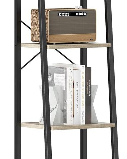Ladder Shelf, Bookshelf Bookcase, Freestanding Corner Storage Shelve with 2 Hooks for Home Office, Living Room, Kitchen, Bedroom, Industrial, 6-Tier Greige BC13305B - LeafyLoom